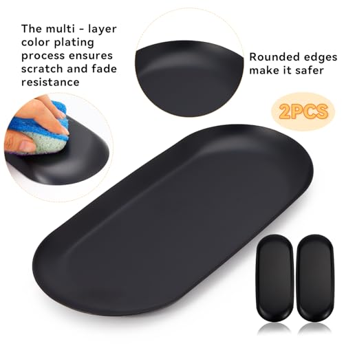 JOLYEAK 2PACK Black Decorative Tray,Oval Stainless Steel Trays, Decorative Tray for Jewelry Dish Cosmetics Organizer Bathroom Clutter Serving Platter (Black, 9 in) - Image 3