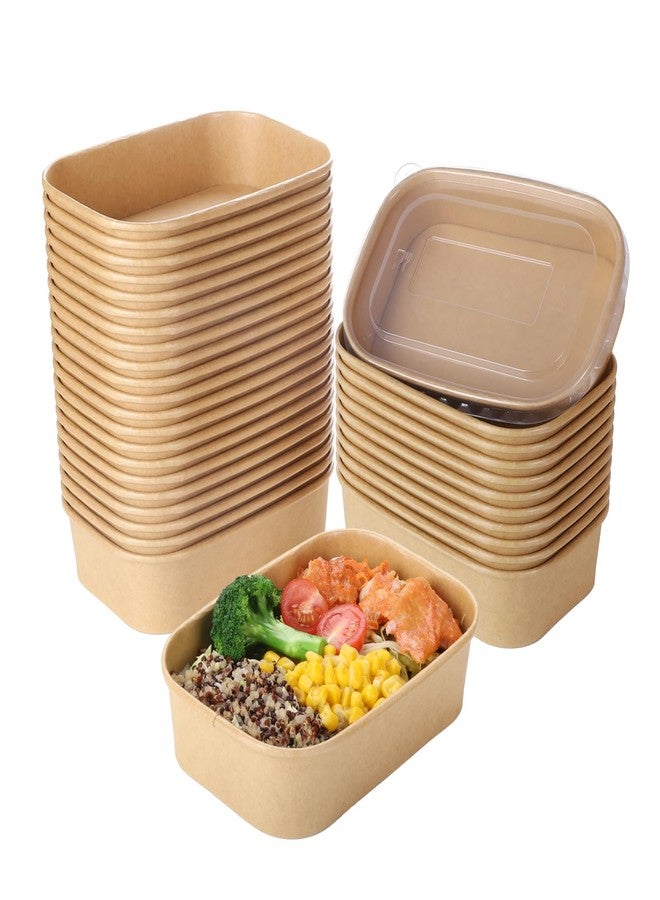 Belinlen 50 Sets 17oz Disposable Kraft Paper Bowls with Lids, Rectangle Paper Food Containers with Lids, Salad Bowls for Hot/Cold Food, Soup, Meal Prep, Ice Cream, Takeout, Party Supplies(500ml) - Image 1