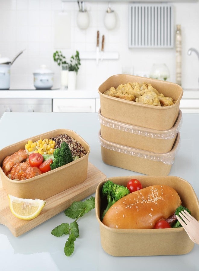 Belinlen 50 Sets 17oz Disposable Kraft Paper Bowls with Lids, Rectangle Paper Food Containers with Lids, Salad Bowls for Hot/Cold Food, Soup, Meal Prep, Ice Cream, Takeout, Party Supplies(500ml) - Image 4