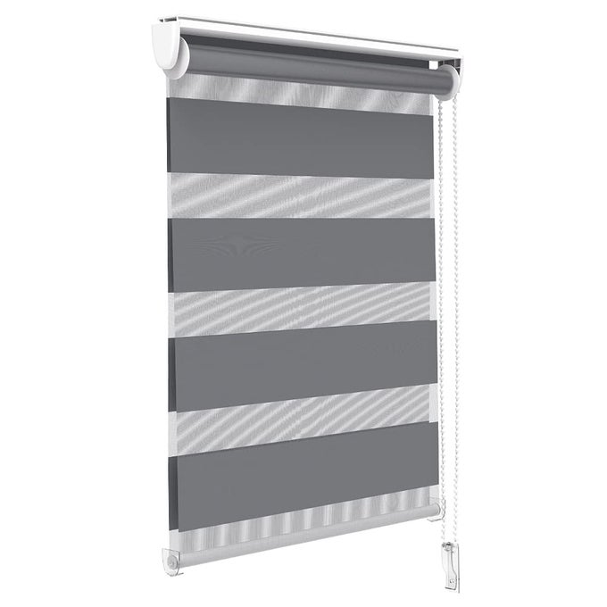 DAY AND NIGHT ZEBRA ROLLER BLIND WITH CLIPS 55 X 150 CM DOUBLE FABRIC TRANSLUCENT OR BLACKOUT VISION CURTAINS FOR WINDOW AND DOOR NO DRILLING GREY