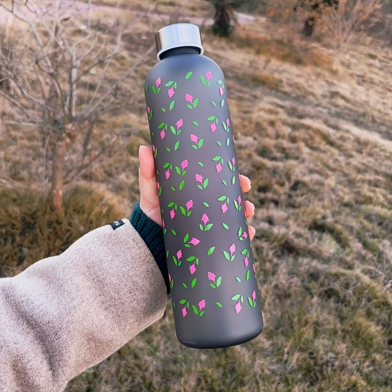 A 33.81 Oz Outdoor Portable Pink Water Cup With Rose Elements Perfect Gifts for Valentine S Day Mother S Day Or Best Friends Essentials for Outdoor Activities Present for Women - Image 1