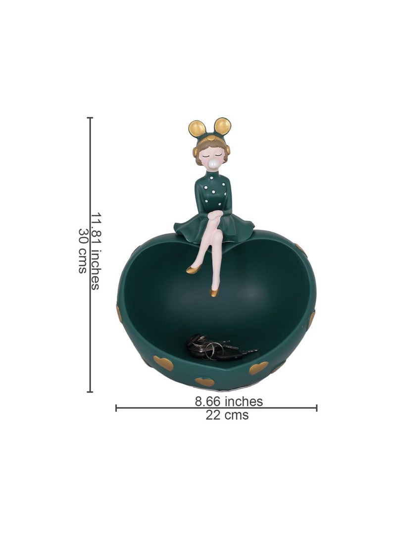 ROYALOAK Royaloak Modern Girl Key Holder Figurine | Polyresin | Green Colour Glossy Finished Figurine | Ideal For Holding Jewellery, Chocolates, And Small Items | Ideal As A Decorative Piece for Any Room 