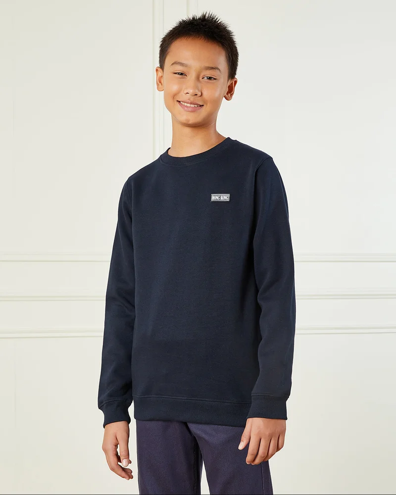 ردتاغ Senior Boys Black Plain Sweatshirt