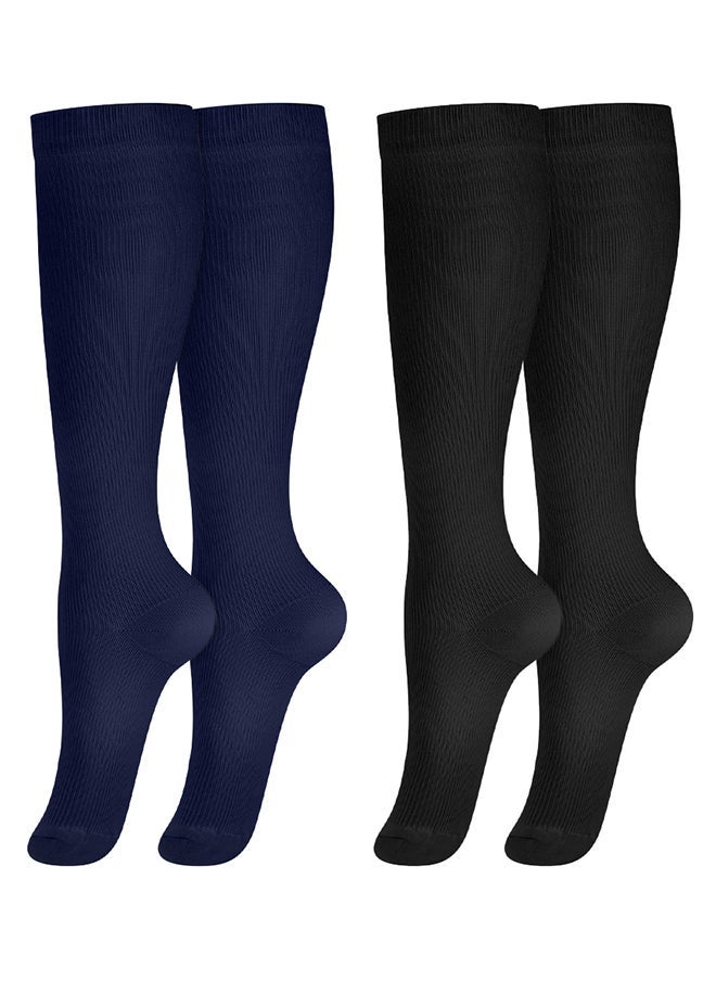 VITION 2 Packs Men and Women's Compression Socks 15-20 mmHg Moderate Pressure Medical Quality Support Best Comfort Fit Moisture Wicking Circulation Travel Blue/Black S/M - Image 2