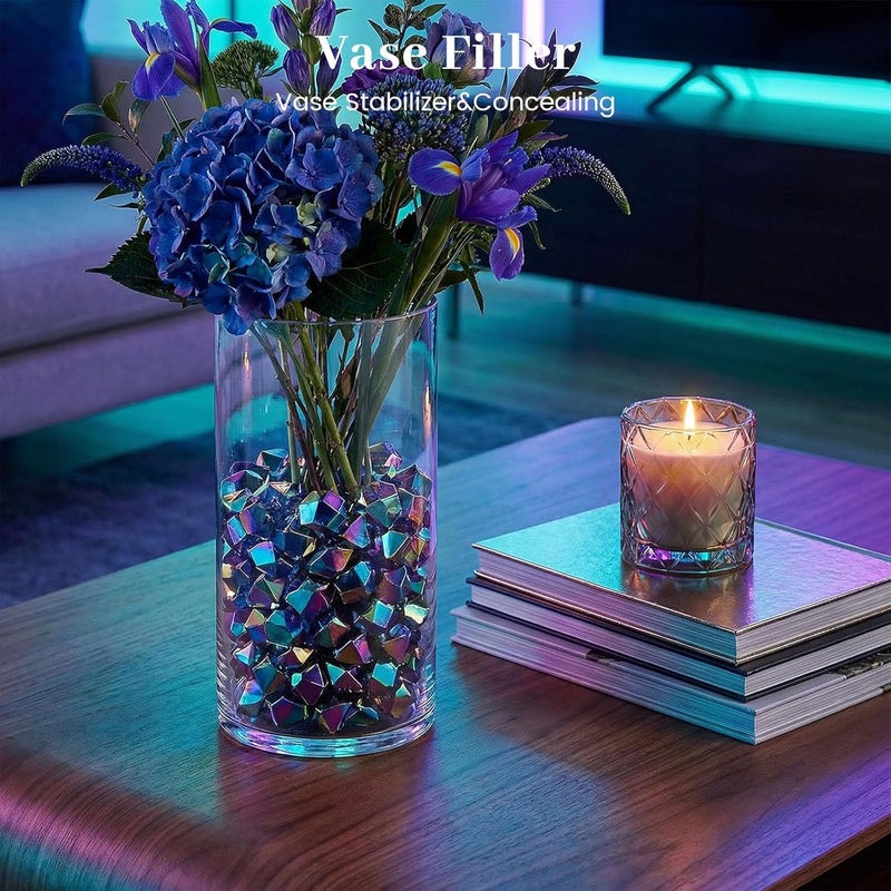 DomeStar 150PCS Acrylic Ice Rocks, Metallic Fake Ice Cubes Holographic Iridescent Crushed Ice Fake Gems Diamonds for Vases Fillers Centerpieces Scatters Decorations - Image 3