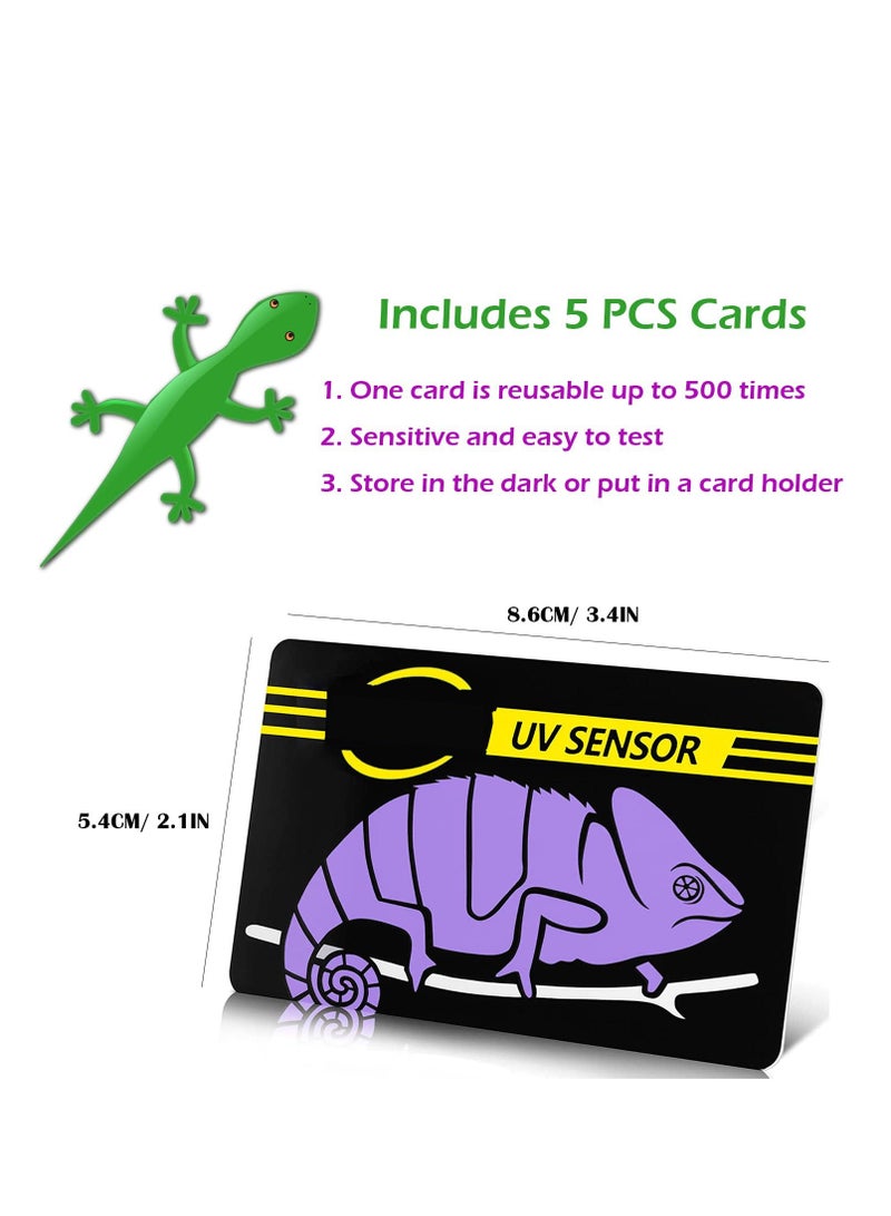 Y&D Quick UVB Test Sensor Card, 5PCS Reusable Reptile Tester Heating Bulb Photochromic Card Indicator, Light Lamp Meter for Sunglass & Sterilizing, Over 500 Times  - Image 2