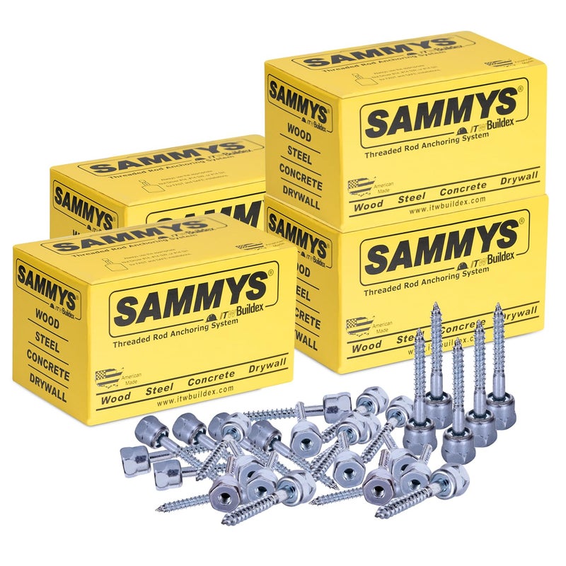 Everflow Sammys 8009925100 GST 25380 38 Inch Screw Vertical Threaded Rod Anchor Designed for Wood Easy Use No PreDrilling Required Steel Zinc Finish 38 x 212 Inch Screw Length Pack of 100