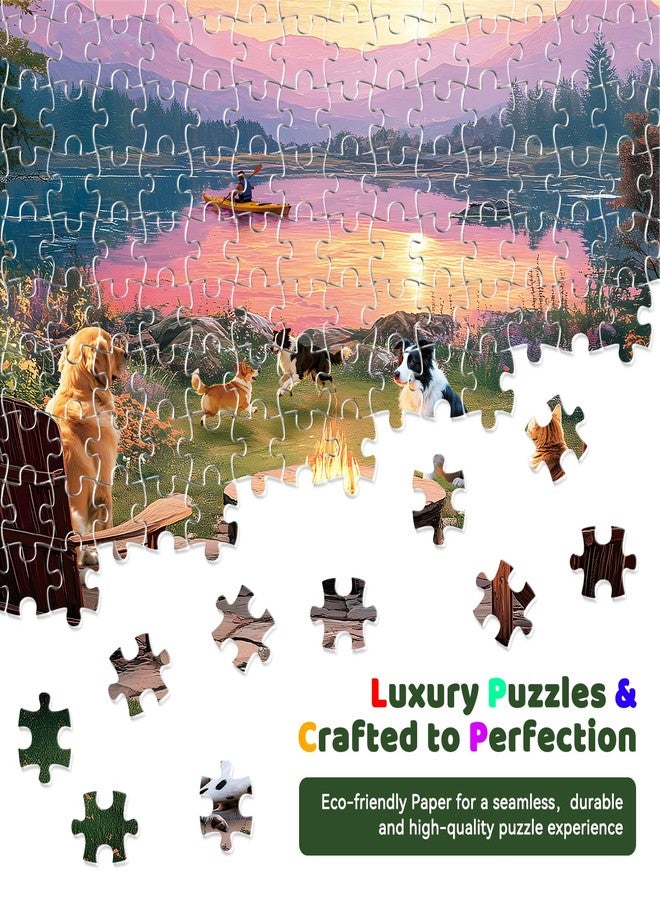 EIYRURU 300 Piece Puzzles for Adults, 300 Piece Puzzles for Adults Large Piece, Lake Sunset Dogs Campfire Jigsaw Puzzle Funny Gift for Adult Kids Challenging Family Games Toy, 20.5 X 15 in - Image 3