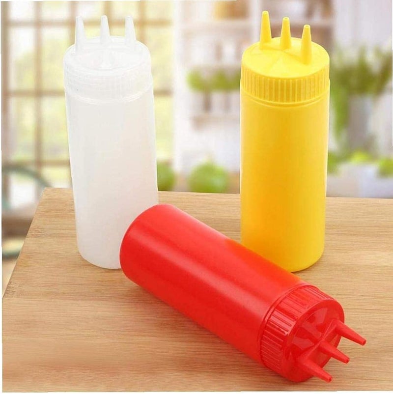 PUTHAK UNEQUETREND Puthak 3pc 3 Hole Squeeze Bottle Condiment Dispenser for Sauce Vinegar Oil Ketchup Gravy Cruet Kitchen Accessories 500ml Multicolor - Image 3
