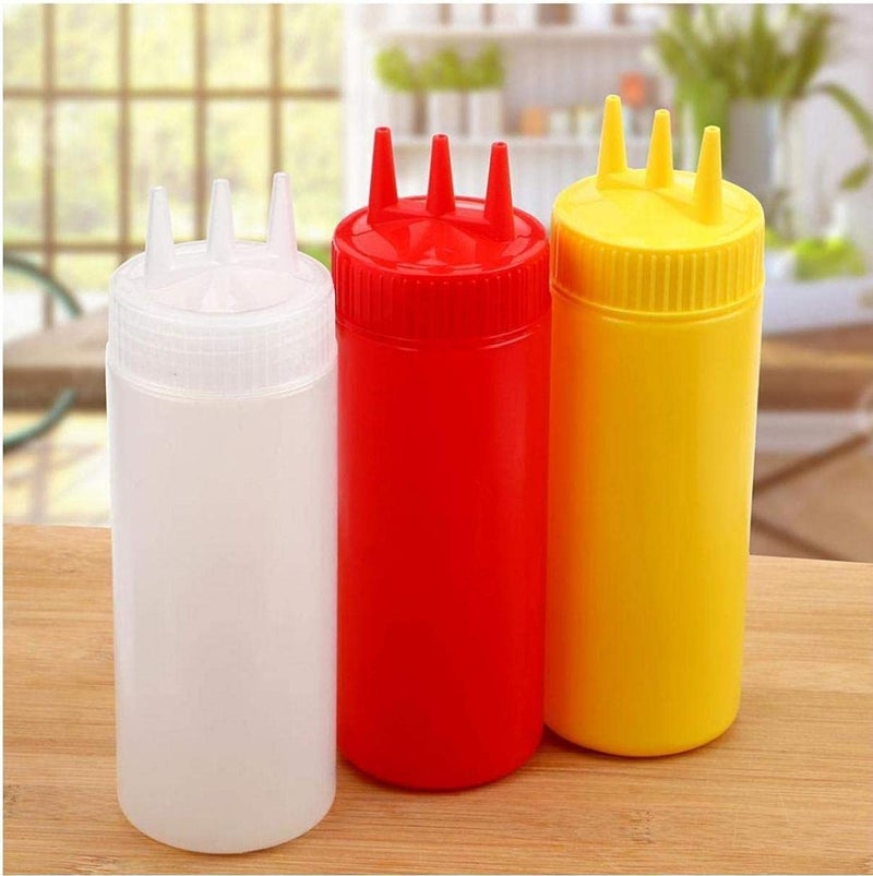 PUTHAK UNEQUETREND Puthak 3pc 3 Hole Squeeze Bottle Condiment Dispenser for Sauce Vinegar Oil Ketchup Gravy Cruet Kitchen Accessories 500ml Multicolor - Image 5