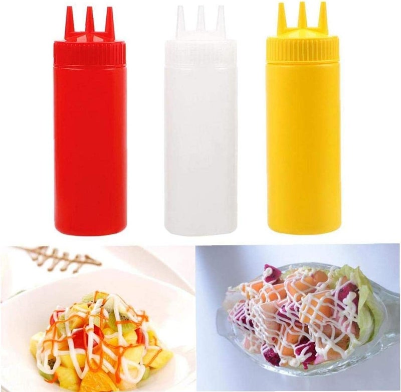 PUTHAK UNEQUETREND Puthak 3pc 3 Hole Squeeze Bottle Condiment Dispenser for Sauce Vinegar Oil Ketchup Gravy Cruet Kitchen Accessories 500ml Multicolor - Image 4