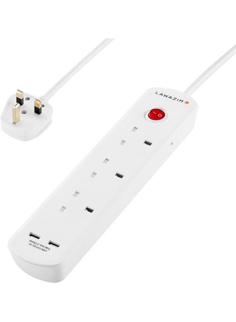 توصيلة كهرباء ب3 مداخل مع زر تشغيل و إيقاف | بطول 5 امتار ومنفذين USB بقوة 2990 واط