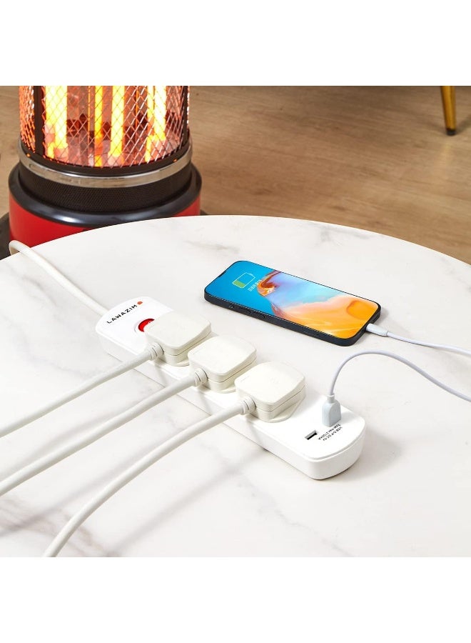 توصيلة كهرباء ب3 مداخل مع زر تشغيل و إيقاف | بطول 5 امتار ومنفذين USB بقوة 2990 واط