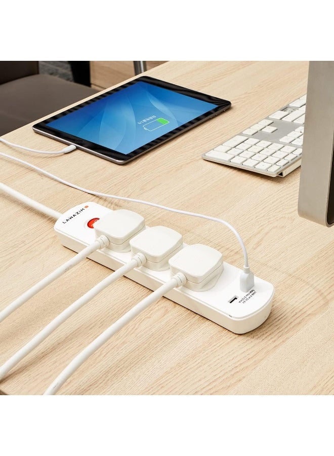 توصيلة كهرباء ب3 مداخل مع زر تشغيل و إيقاف | بطول 5 امتار ومنفذين USB بقوة 2990 واط