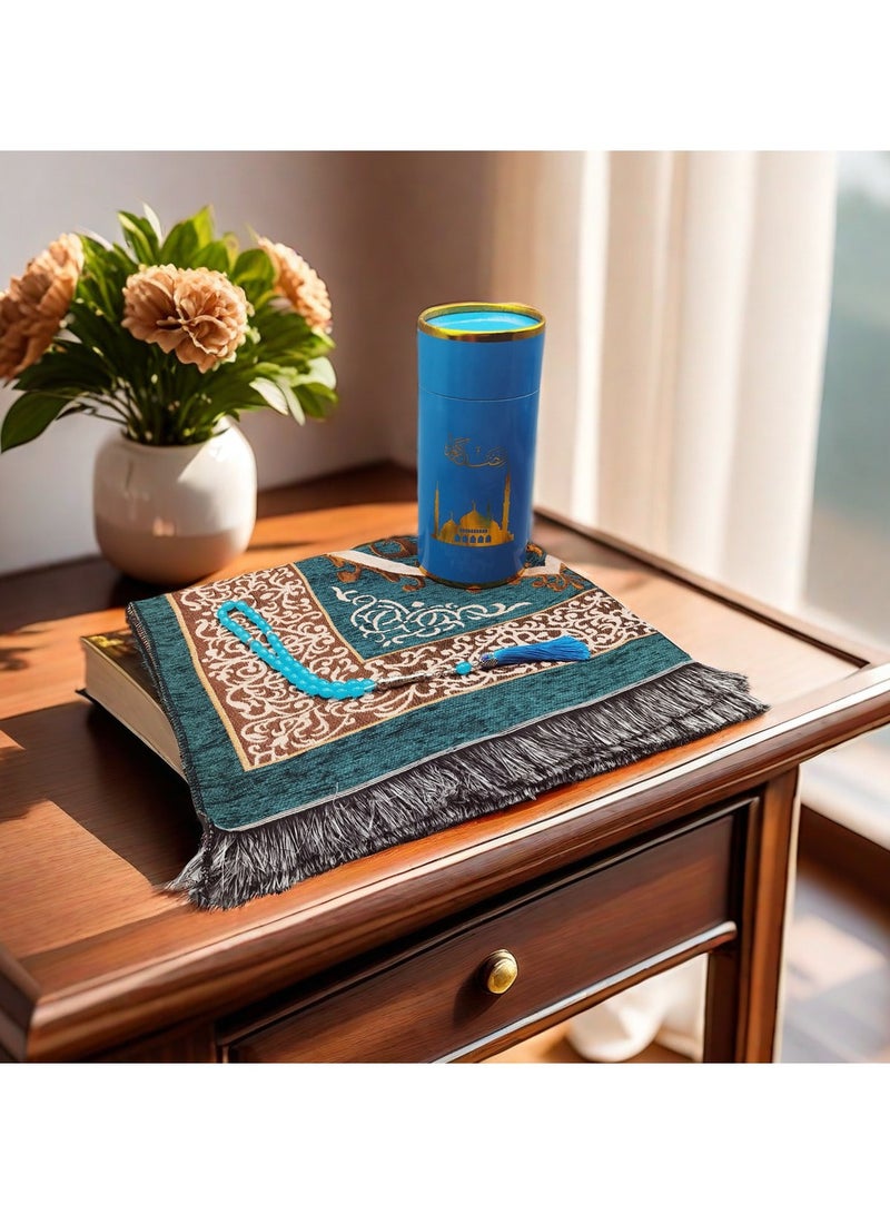Huitich Embroidered Prayer Mat Set with Beads and Storage Box, Blue  - Image 2