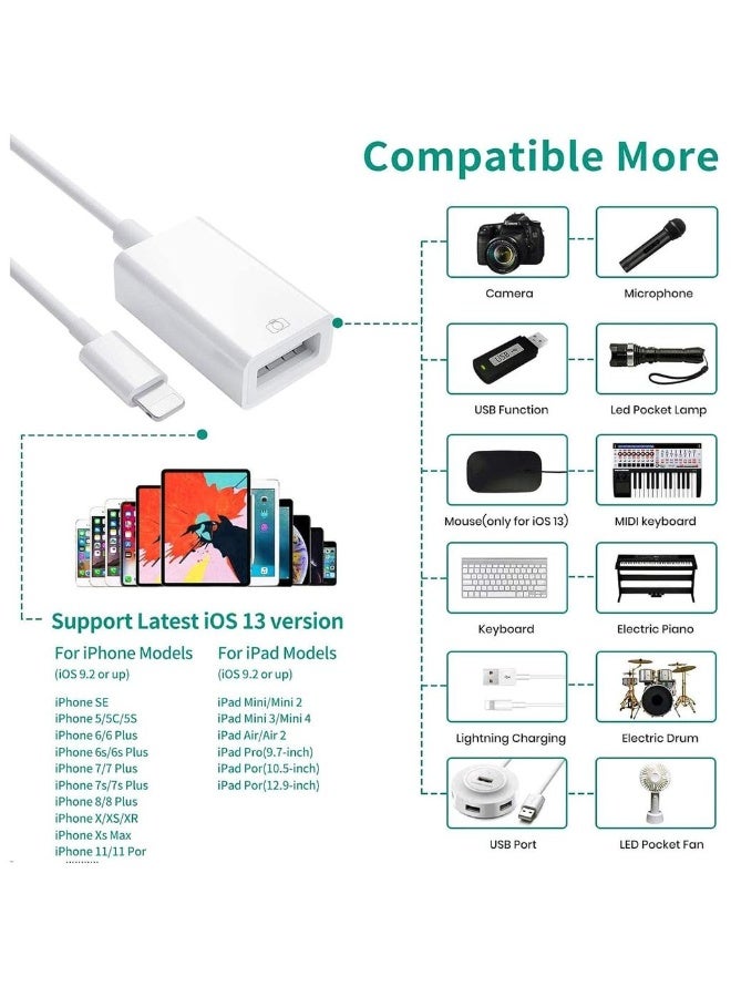 2 Pack USB Camera Adapter For Apple Lightning To USB 3.0 OTG Cable Adapter For IPhone USB Female Supports Connect Card Reader U Disk Keyboard Mouse USB Flash MFi - Image 4