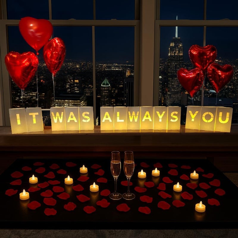 Choobly It was Always You Luminary Bags with Tea Light Candles, Balloons, and Rose Petals – Romantic Decorations for Proposals, Anniversaries, and Special Moments - Image 1