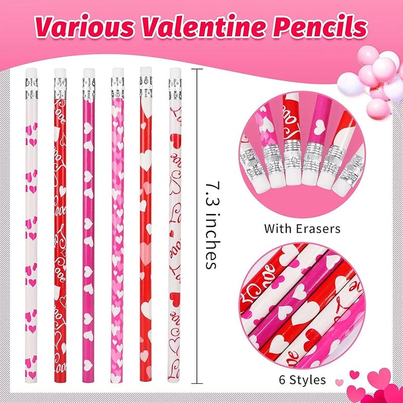 HINZER 50Pcs Valentines Day Pencils for Kids Party Favors Valentines Wood Pencils Bulk with Erasers for Goodie Bags Fillers Valentine's Day Exchange Gifts Giveaways Classroom Rewards School Supplies - Image 5