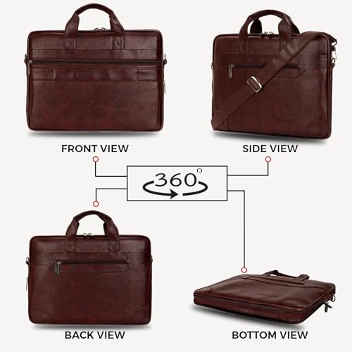 Hard Craft PU Leather Formal Office Laptop Sleeve Bag For 15.6 inch Laptop MacBook INoteBook Notepad Tablets Crossbody Briefcase Messenger Bag for Men Women With Detachable Shoulder Straps (Brown) - Image 5
