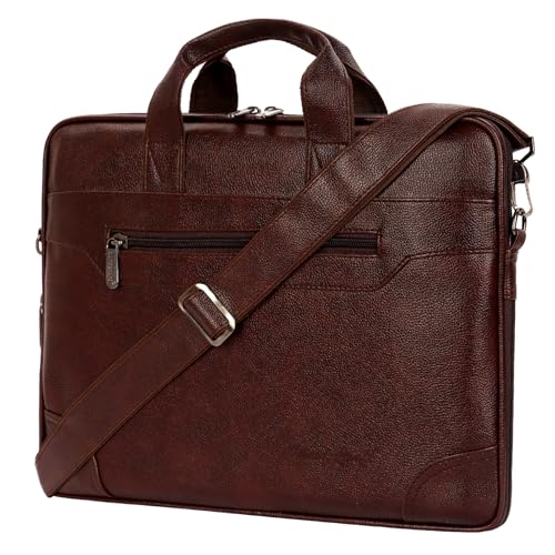 Hard Craft PU Leather Formal Office Laptop Sleeve Bag For 15.6 inch Laptop MacBook INoteBook Notepad Tablets Crossbody Briefcase Messenger Bag for Men Women With Detachable Shoulder Straps (Brown) - Image 1
