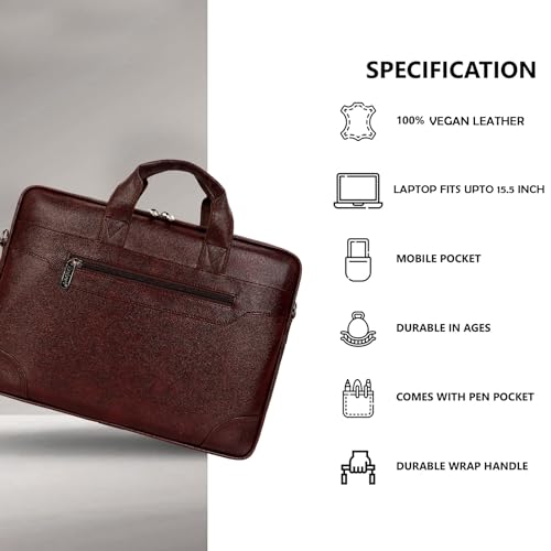 Hard Craft PU Leather Formal Office Laptop Sleeve Bag For 15.6 inch Laptop MacBook INoteBook Notepad Tablets Crossbody Briefcase Messenger Bag for Men Women With Detachable Shoulder Straps (Brown) - Image 4