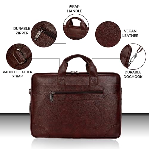 Hard Craft PU Leather Formal Office Laptop Sleeve Bag For 15.6 inch Laptop MacBook INoteBook Notepad Tablets Crossbody Briefcase Messenger Bag for Men Women With Detachable Shoulder Straps (Brown) - Image 3