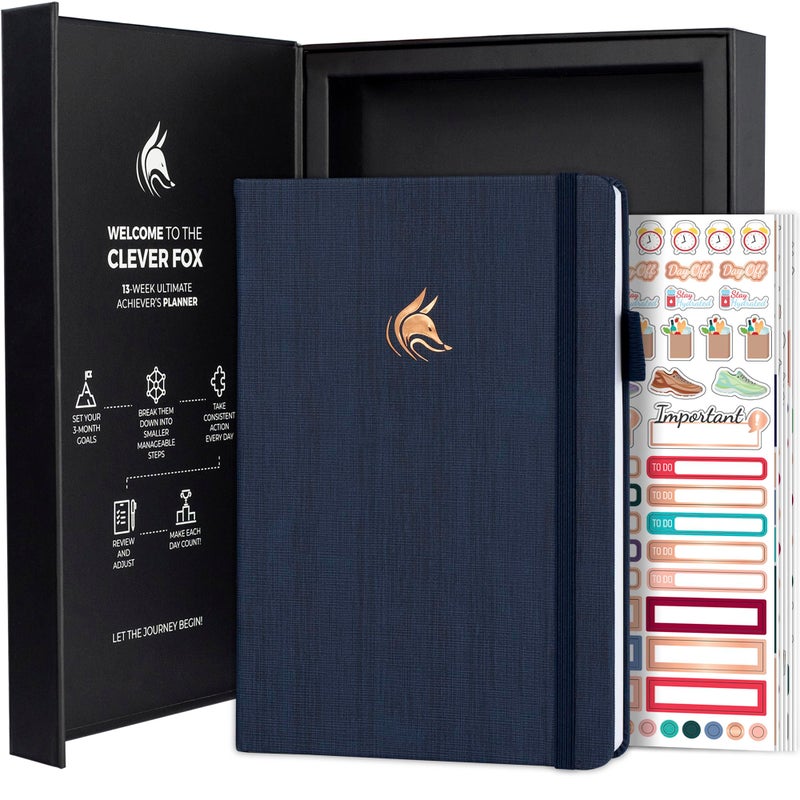 Clever Fox Ultimate Achieverâ€™s Goal Planner - Focus & Productivity 90 Day Journal. Undated Daily Weekly Monthly Planner Organizer & Hourly Schedule Notebook - Hardcover, A5 Size, Navy Blue - Image 1