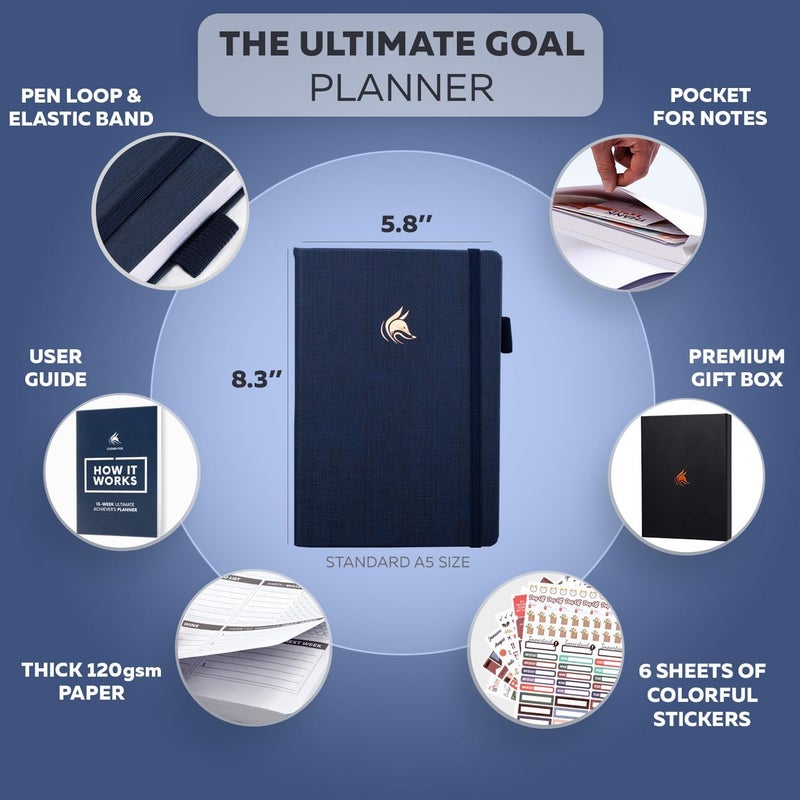 Clever Fox Ultimate Achieverâ€™s Goal Planner - Focus & Productivity 90 Day Journal. Undated Daily Weekly Monthly Planner Organizer & Hourly Schedule Notebook - Hardcover, A5 Size, Navy Blue - Image 2