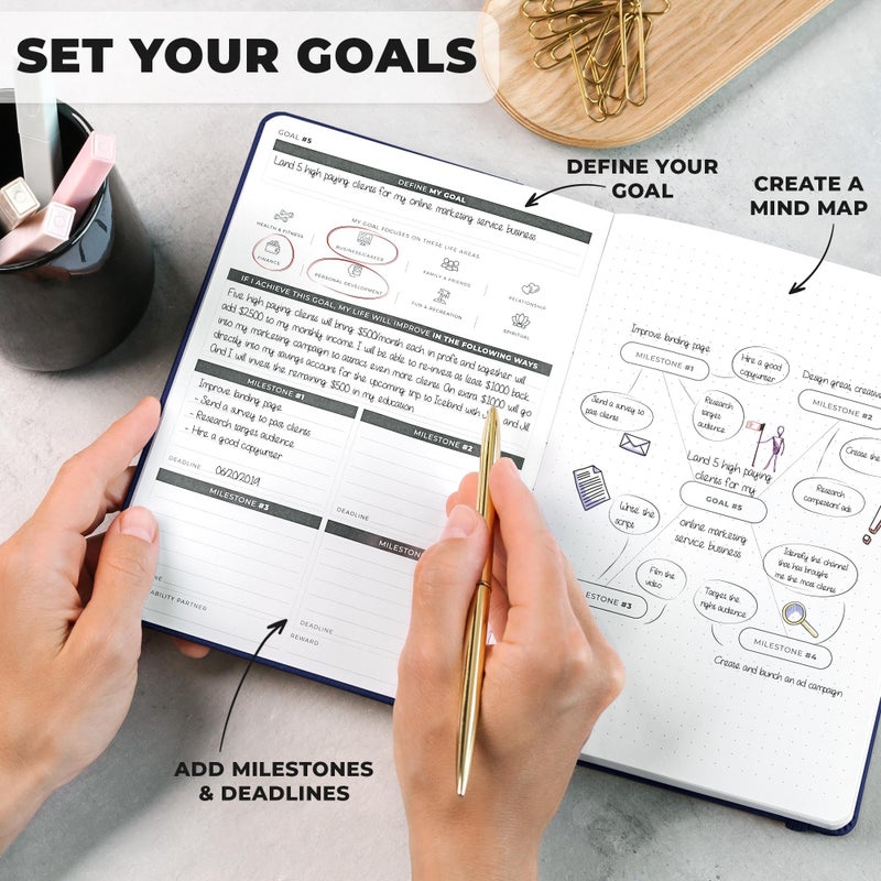 Clever Fox Ultimate Achieverâ€™s Goal Planner - Focus & Productivity 90 Day Journal. Undated Daily Weekly Monthly Planner Organizer & Hourly Schedule Notebook - Hardcover, A5 Size, Navy Blue - Image 4