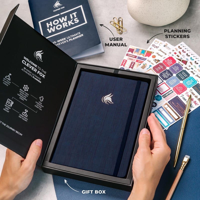 Clever Fox Ultimate Achieverâ€™s Goal Planner - Focus & Productivity 90 Day Journal. Undated Daily Weekly Monthly Planner Organizer & Hourly Schedule Notebook - Hardcover, A5 Size, Navy Blue - Image 3