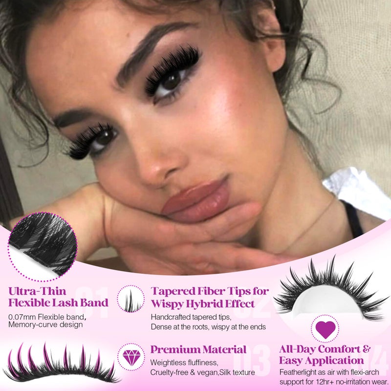 LANFLOWER Lash Clusters Kit with Spikes Manga Cluster Eyelash Extensions Wispy Lash Extension Kit Fluffy Eyelash Clusters Kit Spiky Volume Eyelash Extension Kit by Lanflower - Image 2
