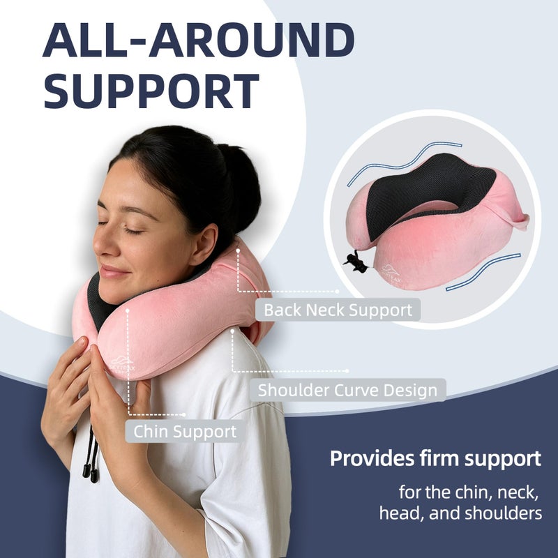 SKYTRAX COMF Travel Pillow with Extra Large Hood for Airplane Long Flights Privacy and Comfort Memory Foam with Velvet Cover for Road Trip Head&Neck Support for Plane Office Cars Sleeping & Rest (Pink) - Image 4