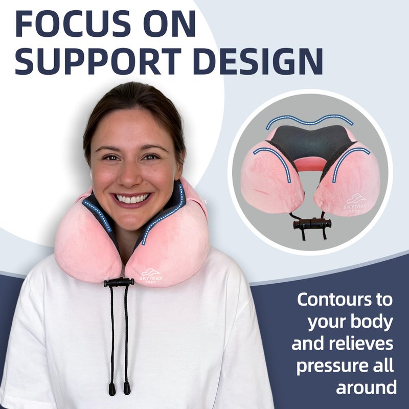 SKYTRAX COMF Travel Pillow with Extra Large Hood for Airplane Long Flights Privacy and Comfort Memory Foam with Velvet Cover for Road Trip Head&Neck Support for Plane Office Cars Sleeping & Rest (Pink) - Image 5