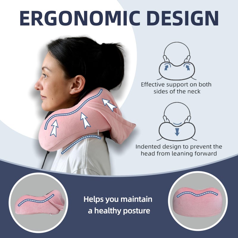 SKYTRAX COMF Travel Pillow with Extra Large Hood for Airplane Long Flights Privacy and Comfort Memory Foam with Velvet Cover for Road Trip Head&Neck Support for Plane Office Cars Sleeping & Rest (Pink) - Image 3