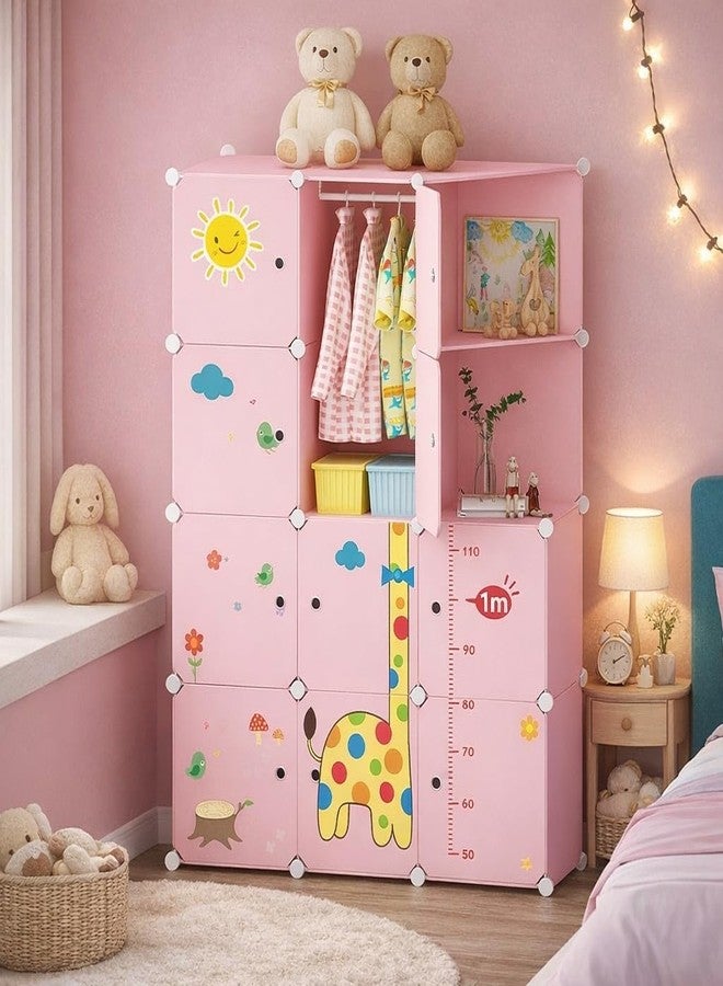 KEEKOS Kids Plastic Collapsible Wardrobe Organizer for Storage | Cute Cartoon Design | Heavy Duty Cloth Organizer for Storage | Easy to Assemble | Perfect for Kids Room & Home (Pink-O5) - Image 1