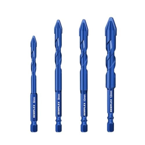 Serplex® 4Pcs Drill Bits Set Rugged Cemented Carbide Drill Bits 6mm/8mm/10mm/12mm Drill Bits for Glass, Marble, Cement, Concrete, Universal 1/4'' Hex Drill Bits Power Drill Accessories - Image 1