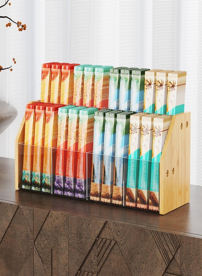 NiHome 2-Tier 8 Compartments Drink Packet Organizer, Bamboo and Clear Acrylic Storage Rack for Tea Bags, Sugar Packets, Flavor Mixes, Seasoning Sachets, Easy Access & Space-Saving Countertop Organizer - Image 1