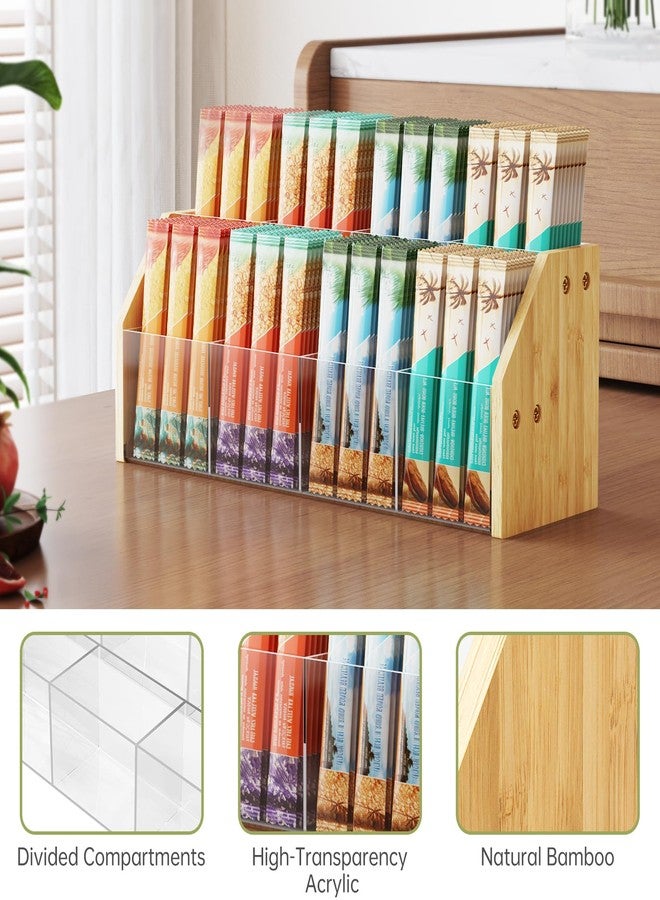NiHome 2-Tier 8 Compartments Drink Packet Organizer, Bamboo and Clear Acrylic Storage Rack for Tea Bags, Sugar Packets, Flavor Mixes, Seasoning Sachets, Easy Access & Space-Saving Countertop Organizer - Image 3