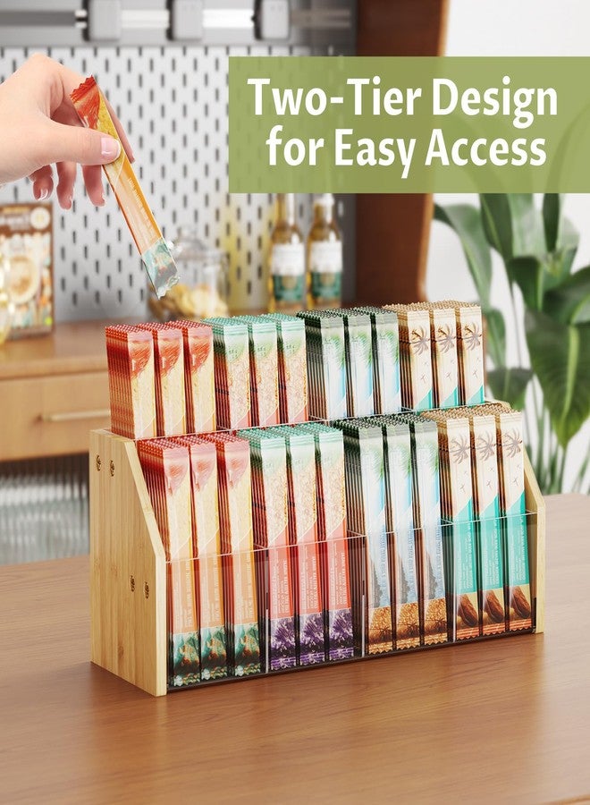 NiHome 2-Tier 8 Compartments Drink Packet Organizer, Bamboo and Clear Acrylic Storage Rack for Tea Bags, Sugar Packets, Flavor Mixes, Seasoning Sachets, Easy Access & Space-Saving Countertop Organizer - Image 5
