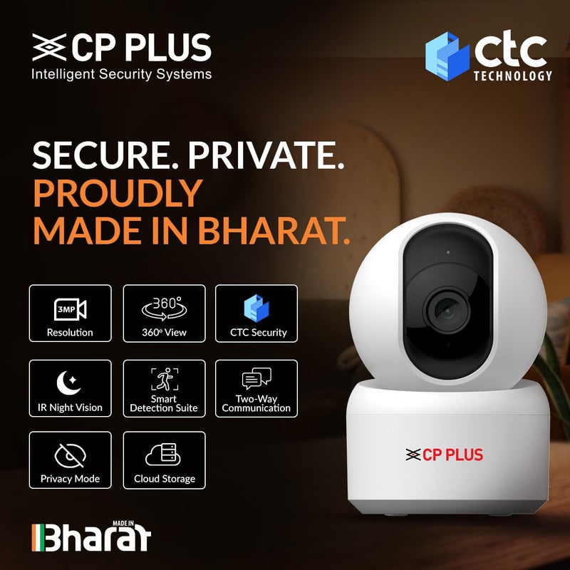 CP PLUS كاميرا CCTV ذكية واي فاي بدقة 3MP عالية الوضوح | دوران 360° وإمالة | تقنية CTC Cyber Secure | عرض وتحدث | تتبع الحركة | رؤية ليلية | بطاقة SD (حتى 256GB) | أليكسا و OK جوجل | CP-E35Q - Image 2