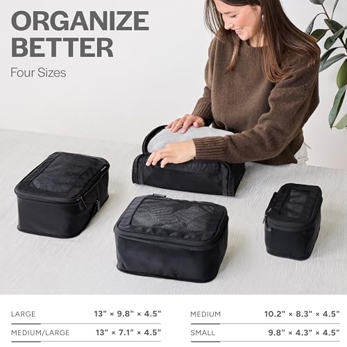 Aerotrunk أكياس تعبئة ضغط أيروترونك للسفر - حقائب تنظيم الأمتعة - أكياس تعبئة بسحاب مزدوج للحقائب (4 قطع، أسود) - Image 3