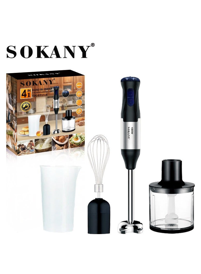 سوكاني خلاط/مضرب يدوي منزلي 1000 واط 5 سرعات 4 في 1 مع قطاعة وخفاقة من الفولاذ المقاوم للصدأ، إبريق قياس 700 مل، وعاء تقطيع 500 مل – مثالي للمطبخ وتحضير طعام الأطفال - Image 1