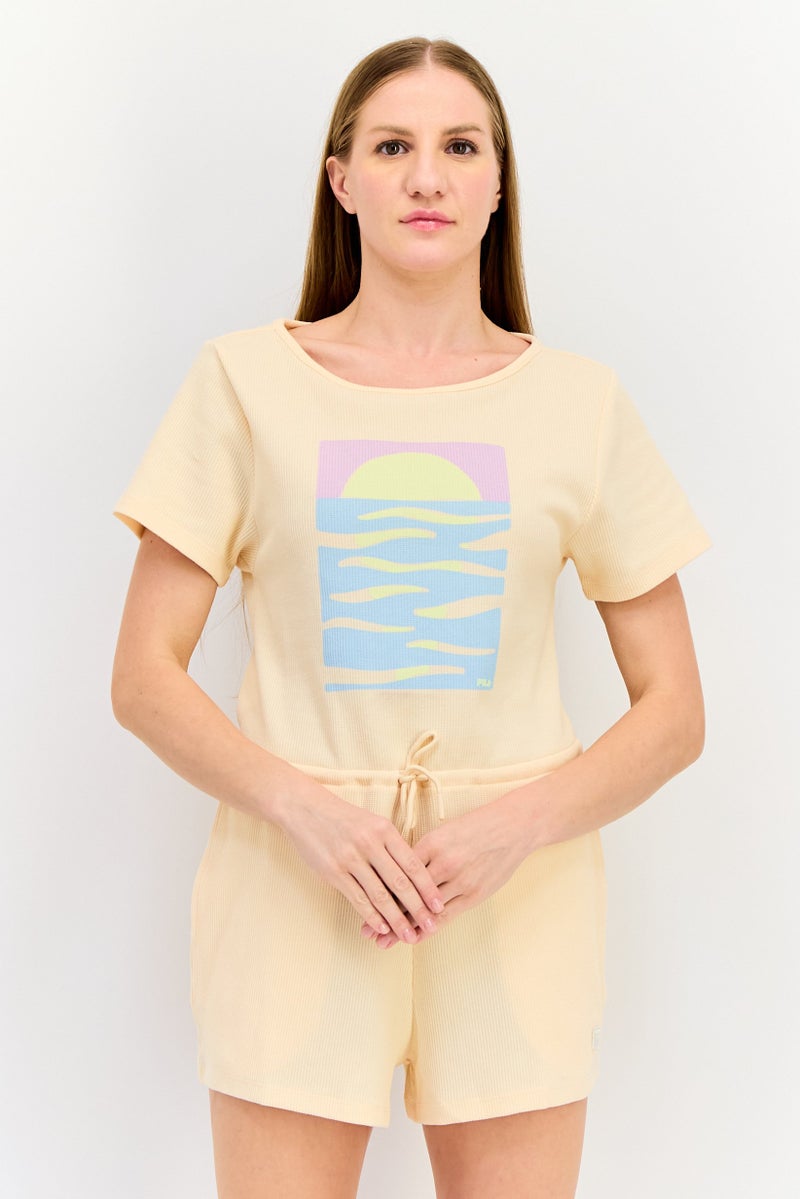 FILA Women Sportswear Fit Short Sleeve Outdoor Playsuit, Peach - Image 1