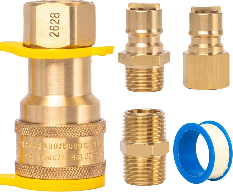 BlueStars 1/2" Gas Pressure Regulator, Adjustable Natural Gas and Liquefied Interchange Pressure Regulator with 2 Brass 1/2" NPT Conversion Adapters for NG/LPG Applications Grill, Heater, Oven, Stove - Image 1