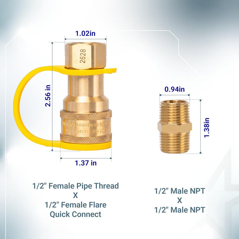 BlueStars 1/2" Gas Pressure Regulator, Adjustable Natural Gas and Liquefied Interchange Pressure Regulator with 2 Brass 1/2" NPT Conversion Adapters for NG/LPG Applications Grill, Heater, Oven, Stove - Image 3