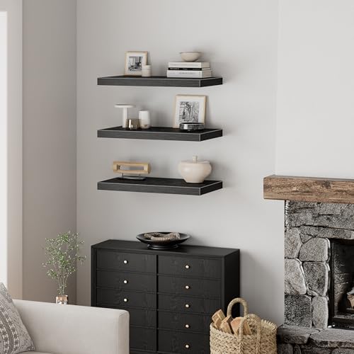 QEEIG 10" Deep Floating Shelves for Wall - 10 x 24 inch Book Shelf Bathroom Bedroom Kitchen Living Room Hanging Bookshelf Farmhouse Set of 3, Black (025-60B3) - Image 4