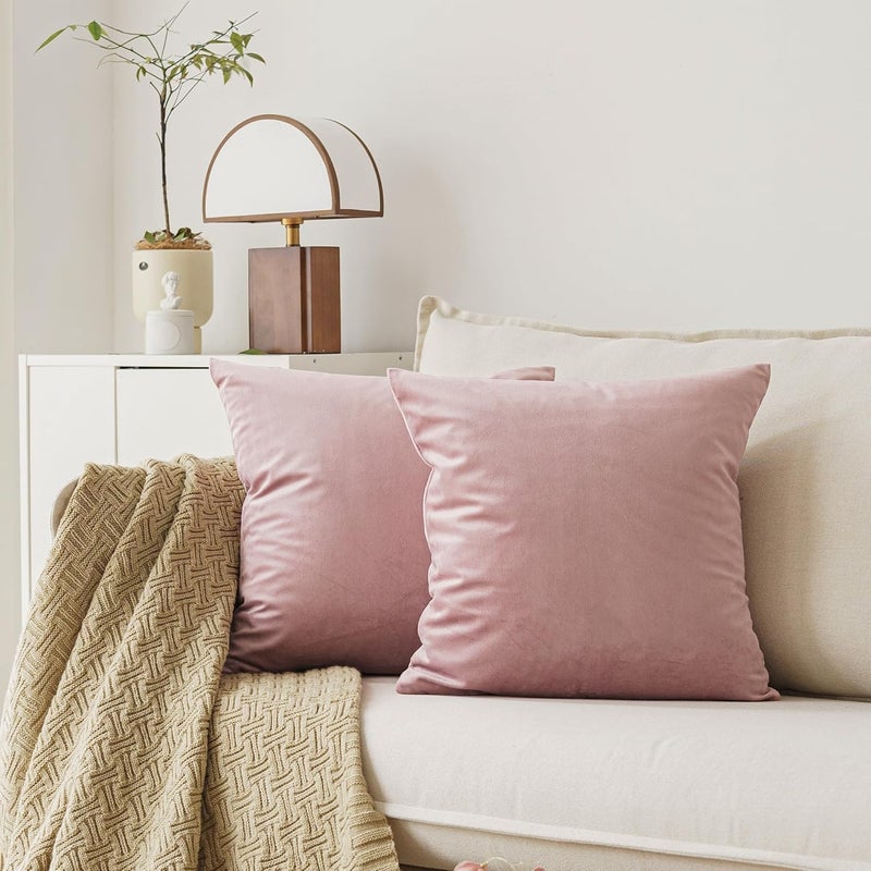 NiNi ALL Decorative Throw Pillow Covers Pack of 2, Velvet Throw Pillow Cases for Couch Pillows Cover Bedroom Living Room Outdoor Pillow Covers 20x20 Inch Dusty Pink - Image 1