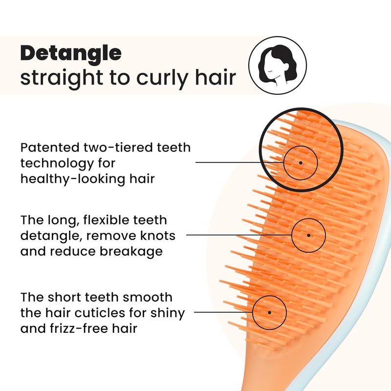 TANGLE TEEZER فرشاة شعر مثالية لفك التشابك، تقضي على العقد وتقلل من التكسر، فرشاة شعر صغيرة للسفر، تناسب الأيدي الصغيرة وجميع أنواع الشعر، أزرق جليدي وبرتقالي حلو - Image 2