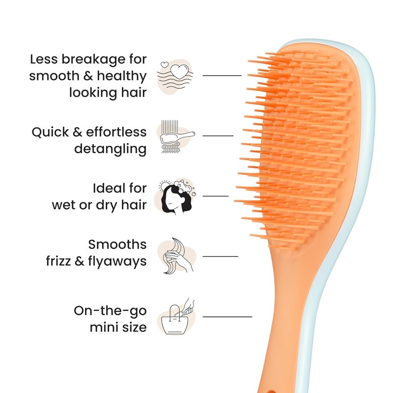 TANGLE TEEZER فرشاة شعر مثالية لفك التشابك، تقضي على العقد وتقلل من التكسر، فرشاة شعر صغيرة للسفر، تناسب الأيدي الصغيرة وجميع أنواع الشعر، أزرق جليدي وبرتقالي حلو - Image 4
