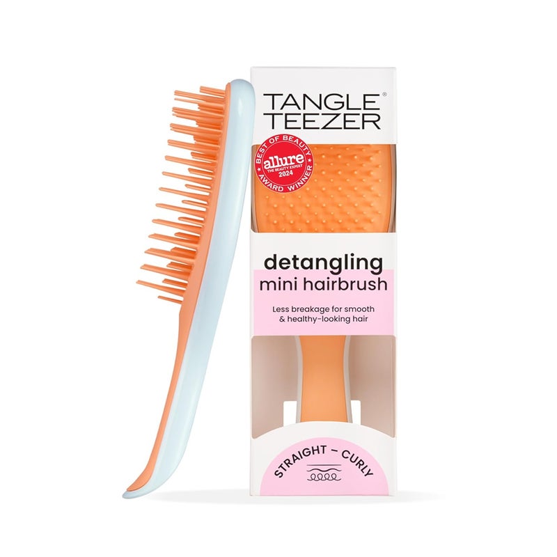 TANGLE TEEZER فرشاة شعر مثالية لفك التشابك، تقضي على العقد وتقلل من التكسر، فرشاة شعر صغيرة للسفر، تناسب الأيدي الصغيرة وجميع أنواع الشعر، أزرق جليدي وبرتقالي حلو - Image 1